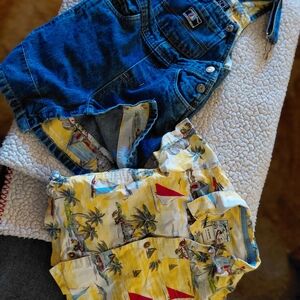 Kids Denim Overalls and Tropical Shirt Set